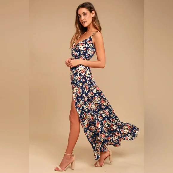 NEW Everlasting Bliss Navy Blue Floral Print Maxi Dress Size XS - Picture 1 of 7